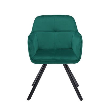 Tufted Green And Black Velvet and Metal Dining Arm Chair