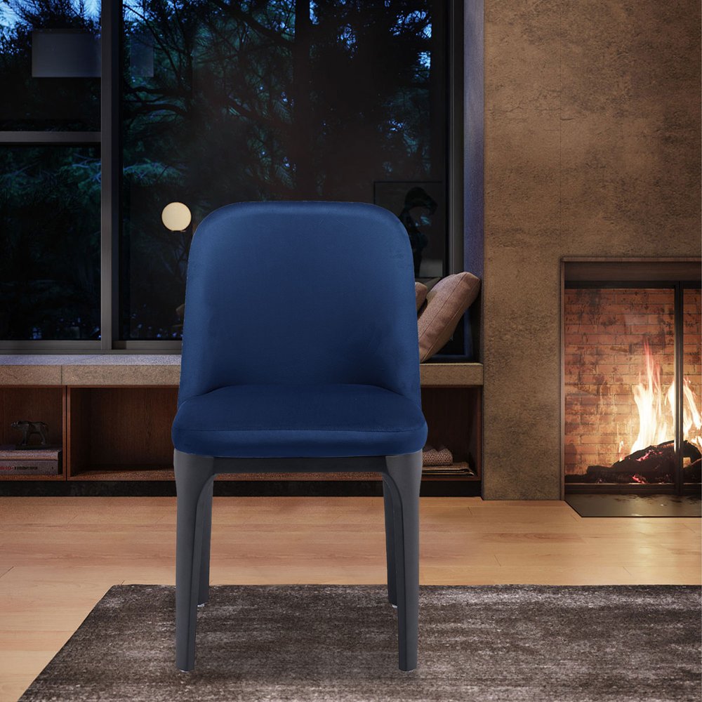 Blue and Black Upholstered Velvet Dining Side Chair