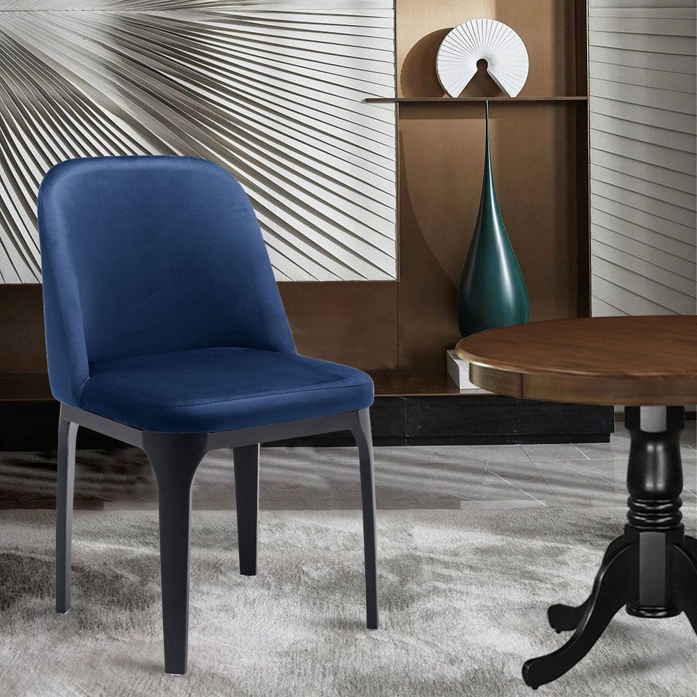 Blue and Black Upholstered Velvet Dining Side Chair