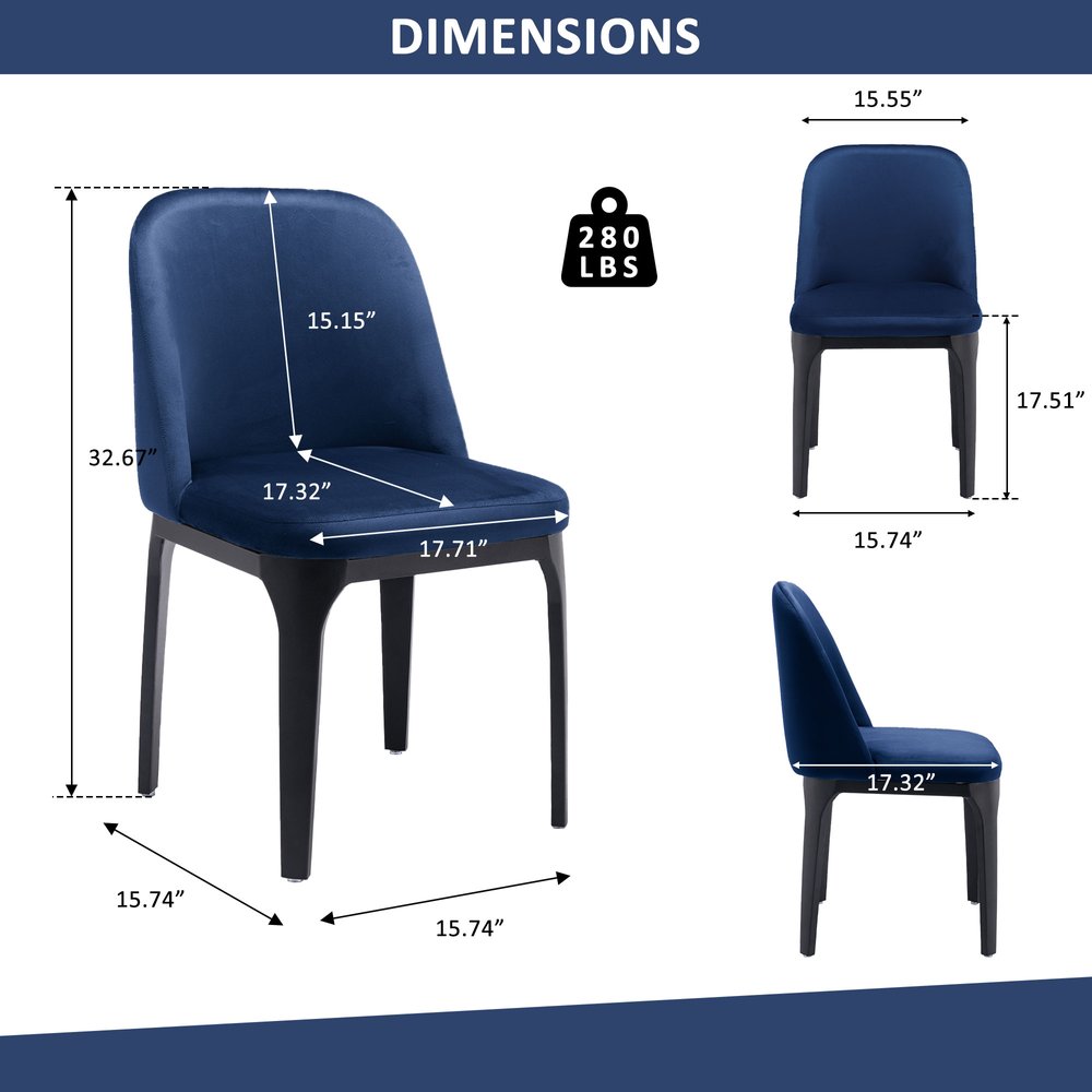 Blue and Black Upholstered Velvet Dining Side Chair