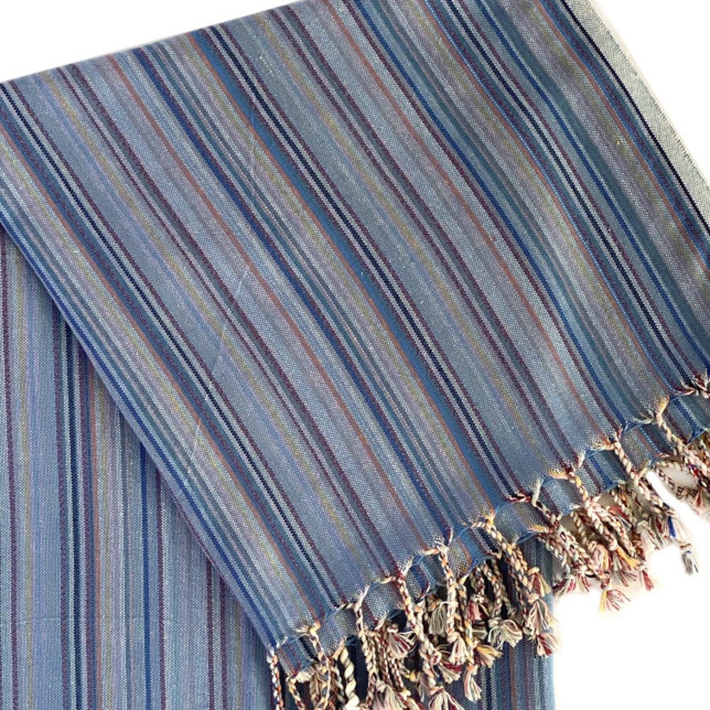 39" X 71" Indigo Cotton Plain Weave Striped Turkish Towel Throw Blanket with Tassels