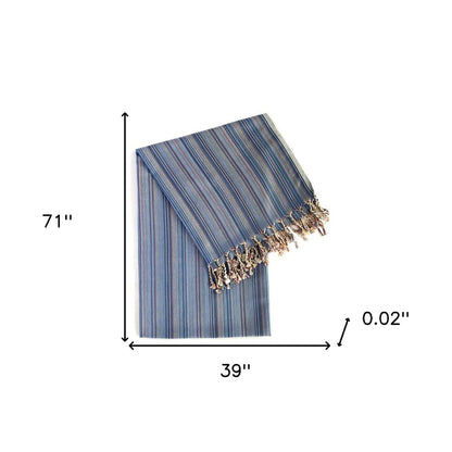 39" X 71" Indigo Cotton Plain Weave Striped Turkish Towel Throw Blanket with Tassels
