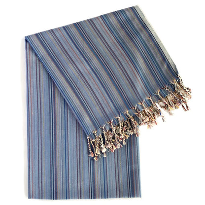 39" X 71" Indigo Cotton Plain Weave Striped Turkish Towel Throw Blanket with Tassels