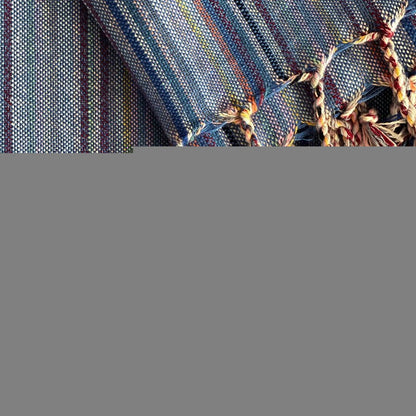 39" X 71" Indigo Cotton Plain Weave Striped Turkish Towel Throw Blanket with Tassels