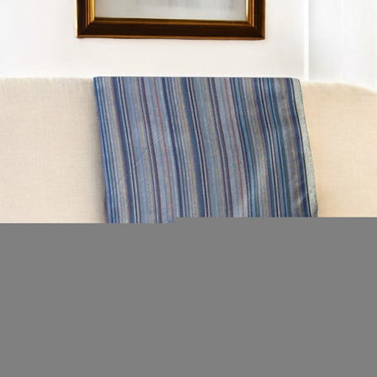 39" X 71" Indigo Cotton Plain Weave Striped Turkish Towel Throw Blanket with Tassels