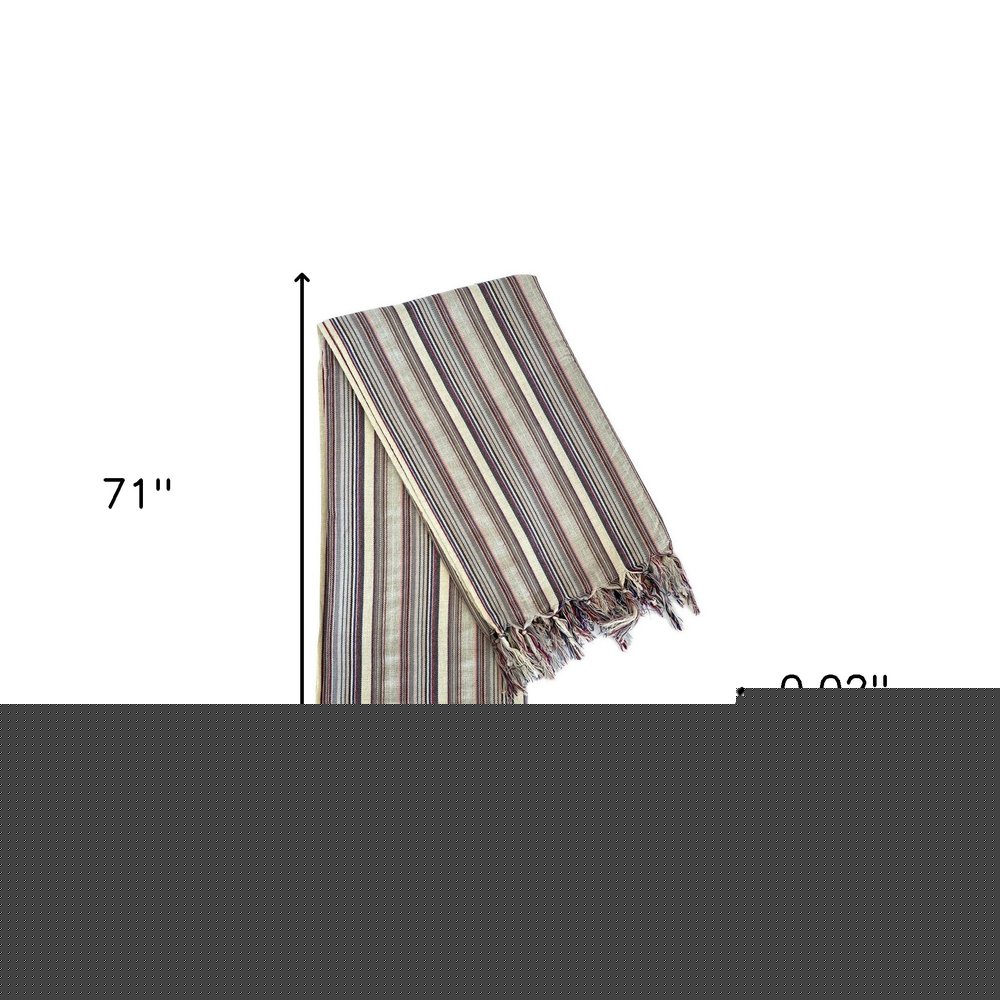 39" X 71" Gray Cotton Plain Weave Striped Turkish Towel Throw Blanket with Tassels