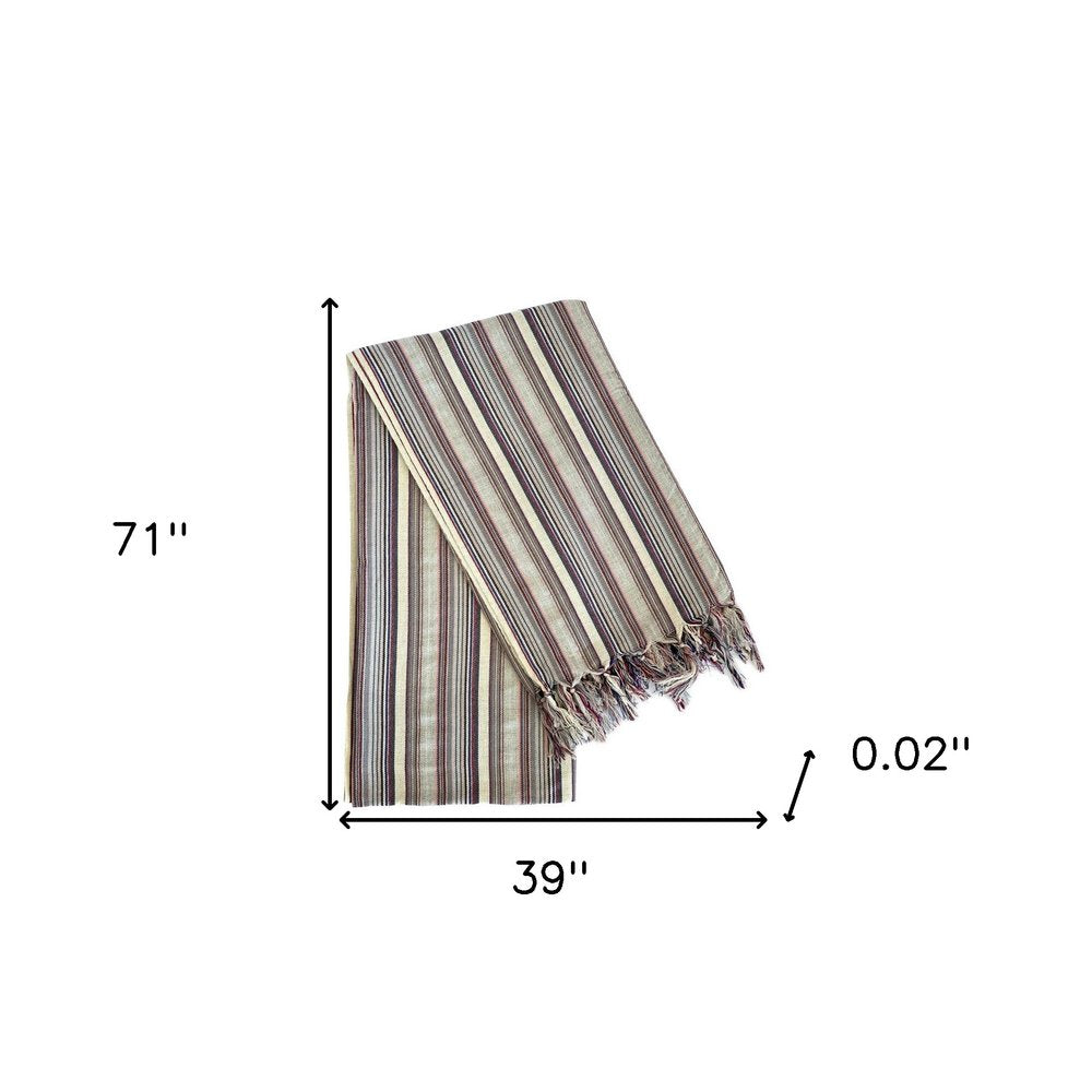 39" X 71" Gray Cotton Plain Weave Striped Turkish Towel Throw Blanket with Tassels