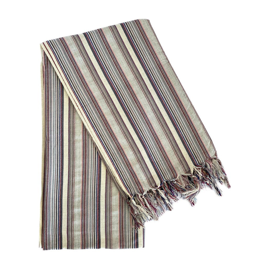39" X 71" Gray Cotton Plain Weave Striped Turkish Towel Throw Blanket with Tassels