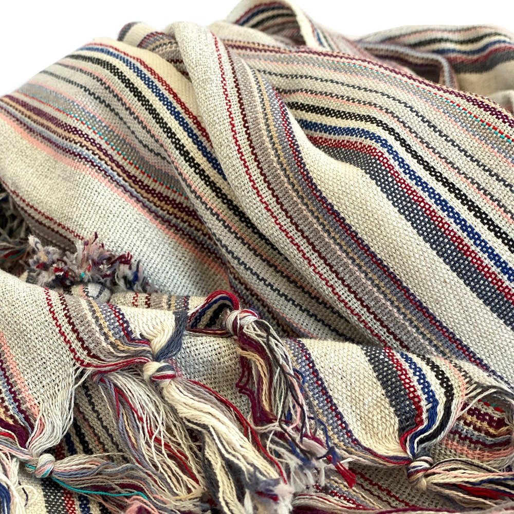 39" X 71" Gray Cotton Plain Weave Striped Turkish Towel Throw Blanket with Tassels