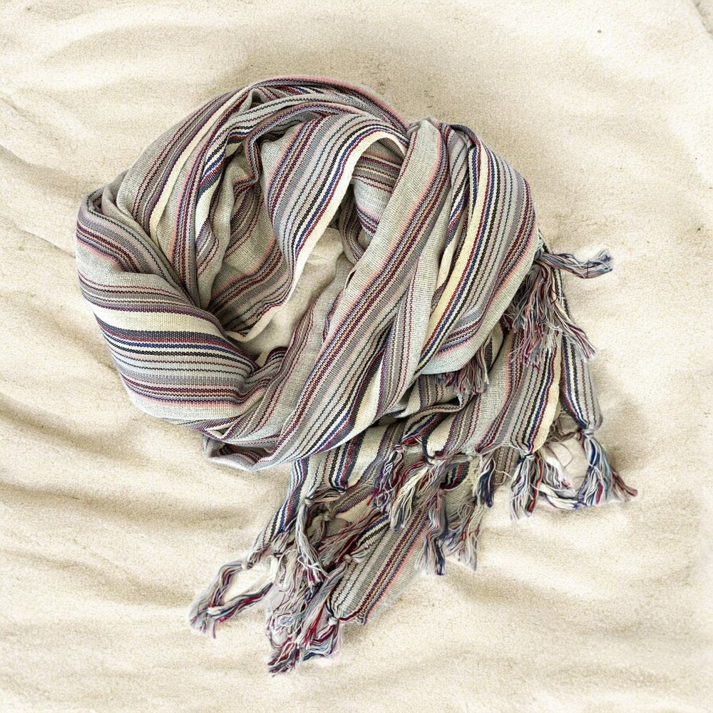 39" X 71" Gray Cotton Plain Weave Striped Turkish Towel Throw Blanket with Tassels