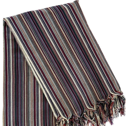 39" X 71" Beige and Indigo Cotton Striped Turkish Towel Throw Blanket with Tassels