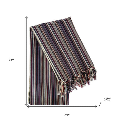 39" X 71" Beige and Indigo Cotton Striped Turkish Towel Throw Blanket with Tassels