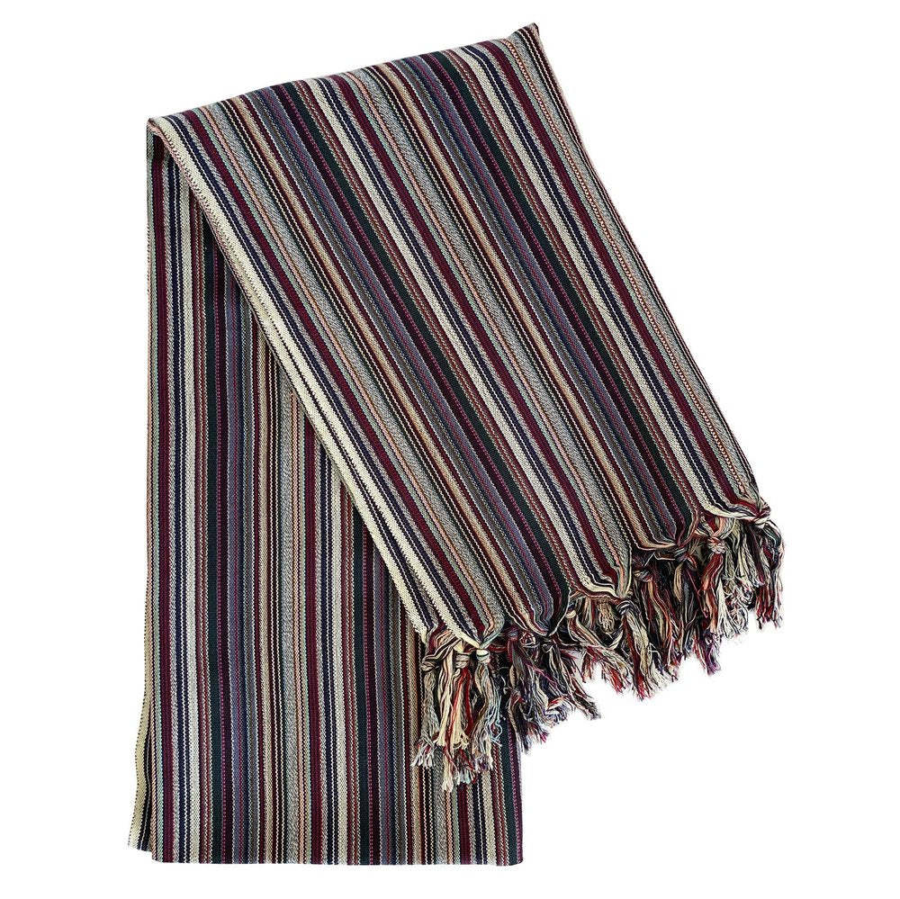 39" X 71" Beige and Indigo Cotton Striped Turkish Towel Throw Blanket with Tassels