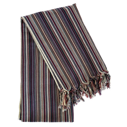 39" X 71" Beige and Indigo Cotton Striped Turkish Towel Throw Blanket with Tassels