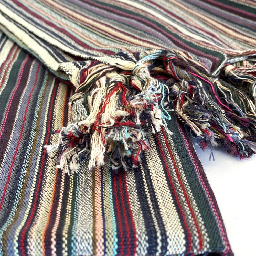 39" X 71" Beige and Indigo Cotton Striped Turkish Towel Throw Blanket with Tassels