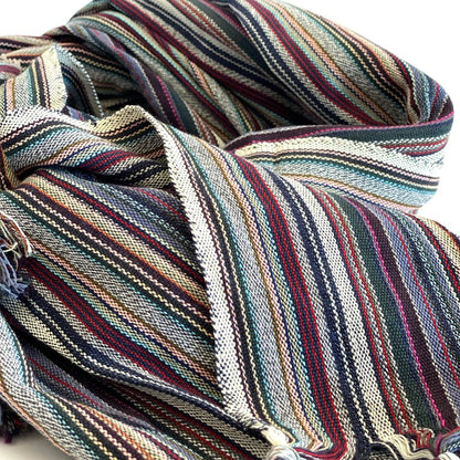 39" X 71" Beige and Indigo Cotton Striped Turkish Towel Throw Blanket with Tassels