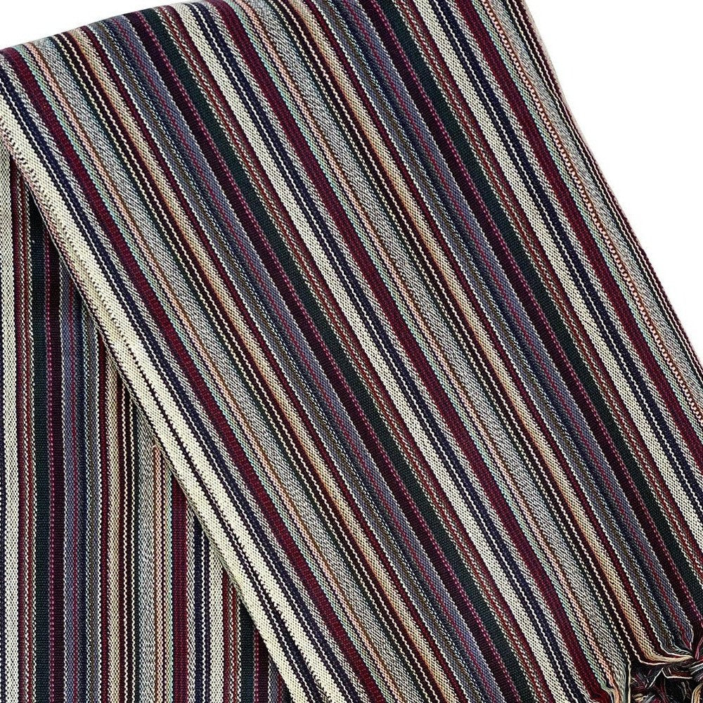 39" X 71" Beige and Indigo Cotton Striped Turkish Towel Throw Blanket with Tassels