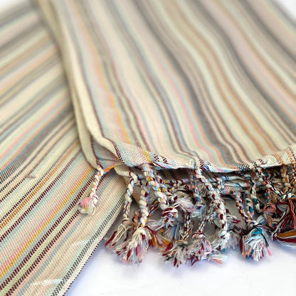 39" X 71" Beige and Pink Cotton Striped Turkish Towel Throw Blanket with Tassels