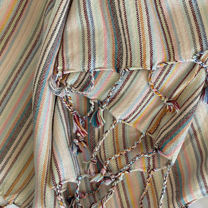 39" X 71" Beige and Pink Cotton Striped Turkish Towel Throw Blanket with Tassels