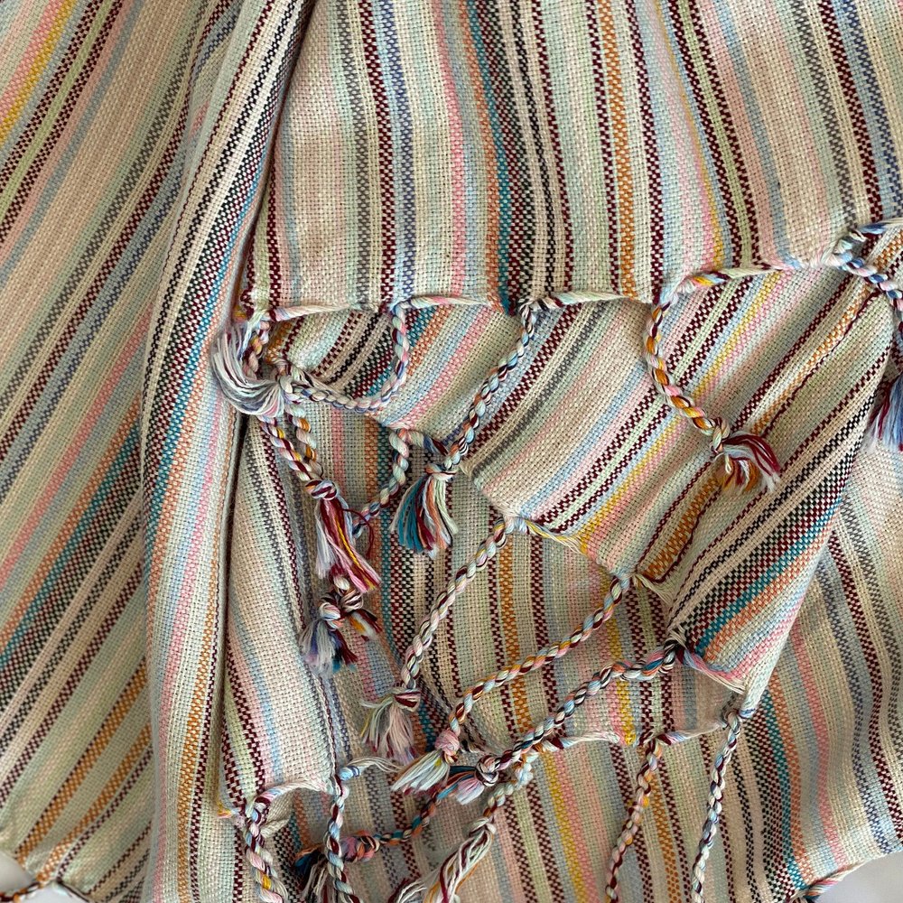 39" X 71" Beige and Pink Cotton Striped Turkish Towel Throw Blanket with Tassels