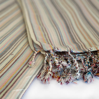 39" X 71" Beige and Pink Cotton Striped Turkish Towel Throw Blanket with Tassels