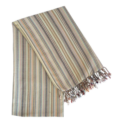 39" X 71" Beige and Pink Cotton Striped Turkish Towel Throw Blanket with Tassels