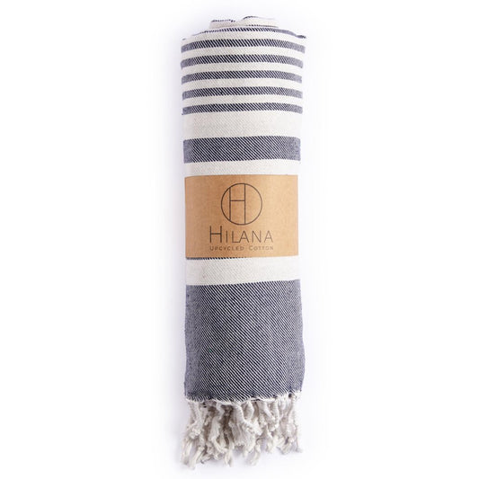 59" X 71" Blue and White Cotton Plain Weave Striped Throw Blanket with Tassels