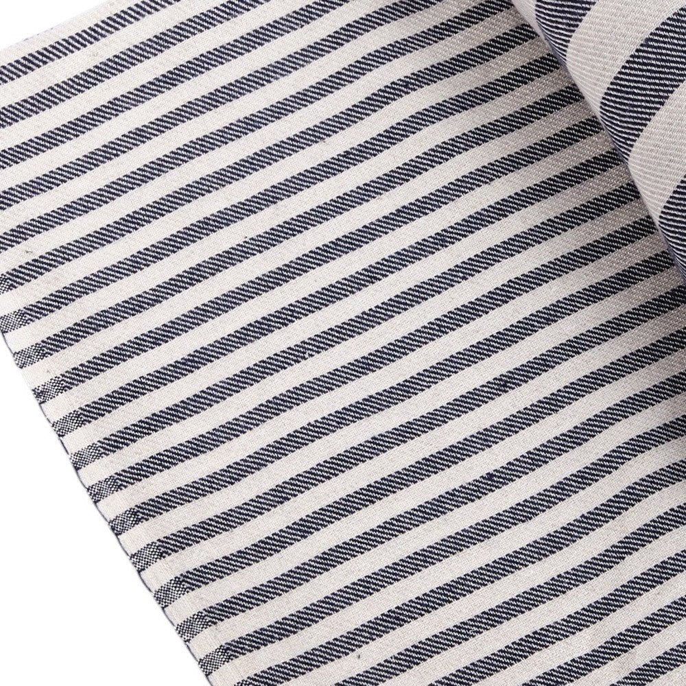59" X 71" Blue and White Cotton Plain Weave Striped Throw Blanket with Tassels