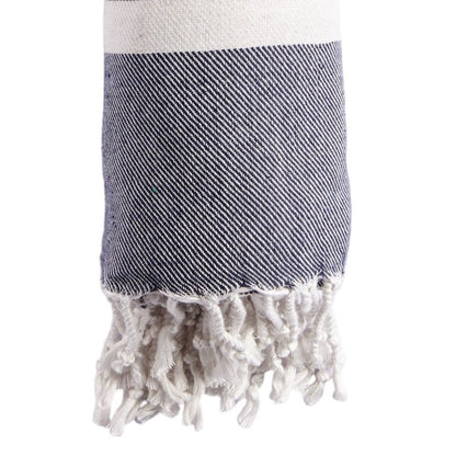 59" X 71" Blue and White Cotton Plain Weave Striped Throw Blanket with Tassels