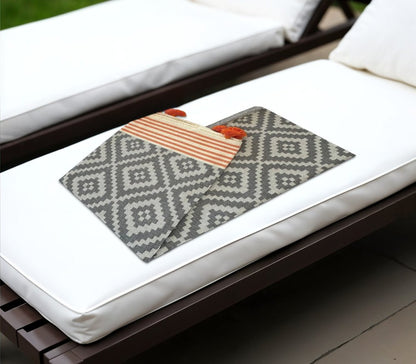 39" X 71" Gray and Orange Cotton Geometric Turkish Towel Throw Blanket with Tassels