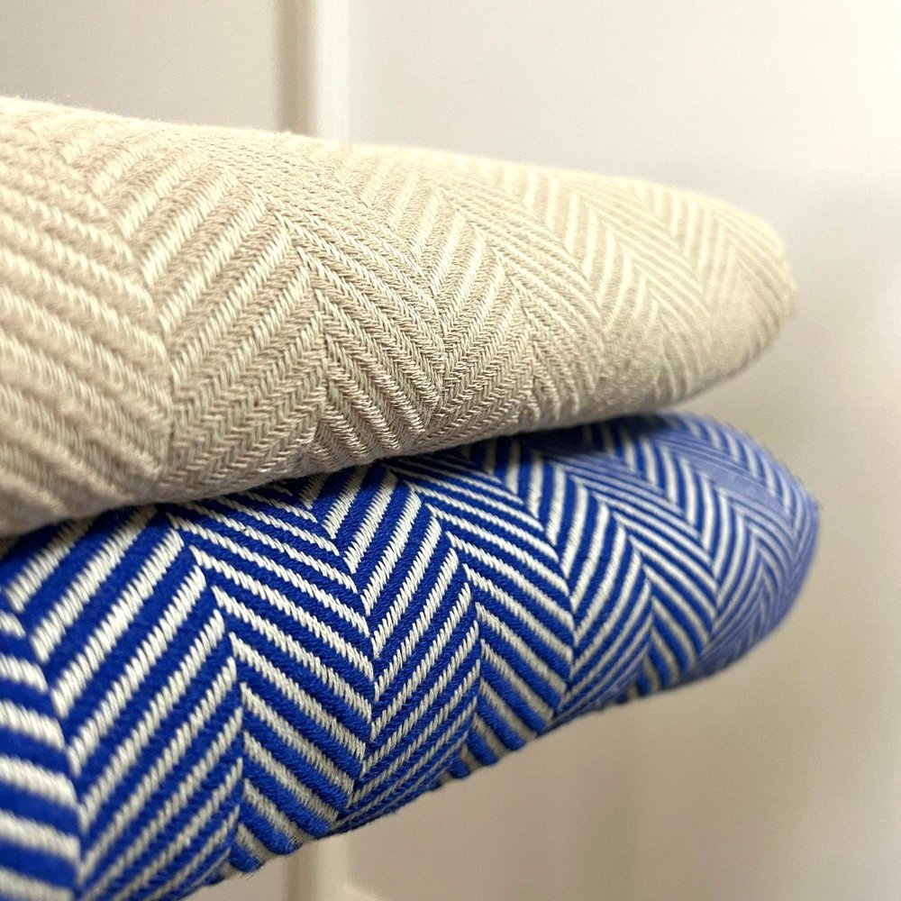 59" X 71" Blue and Beige Cotton Striped Throw Blanket with Tassels