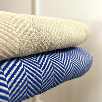 59" X 71" Blue and Beige Cotton Striped Throw Blanket with Tassels