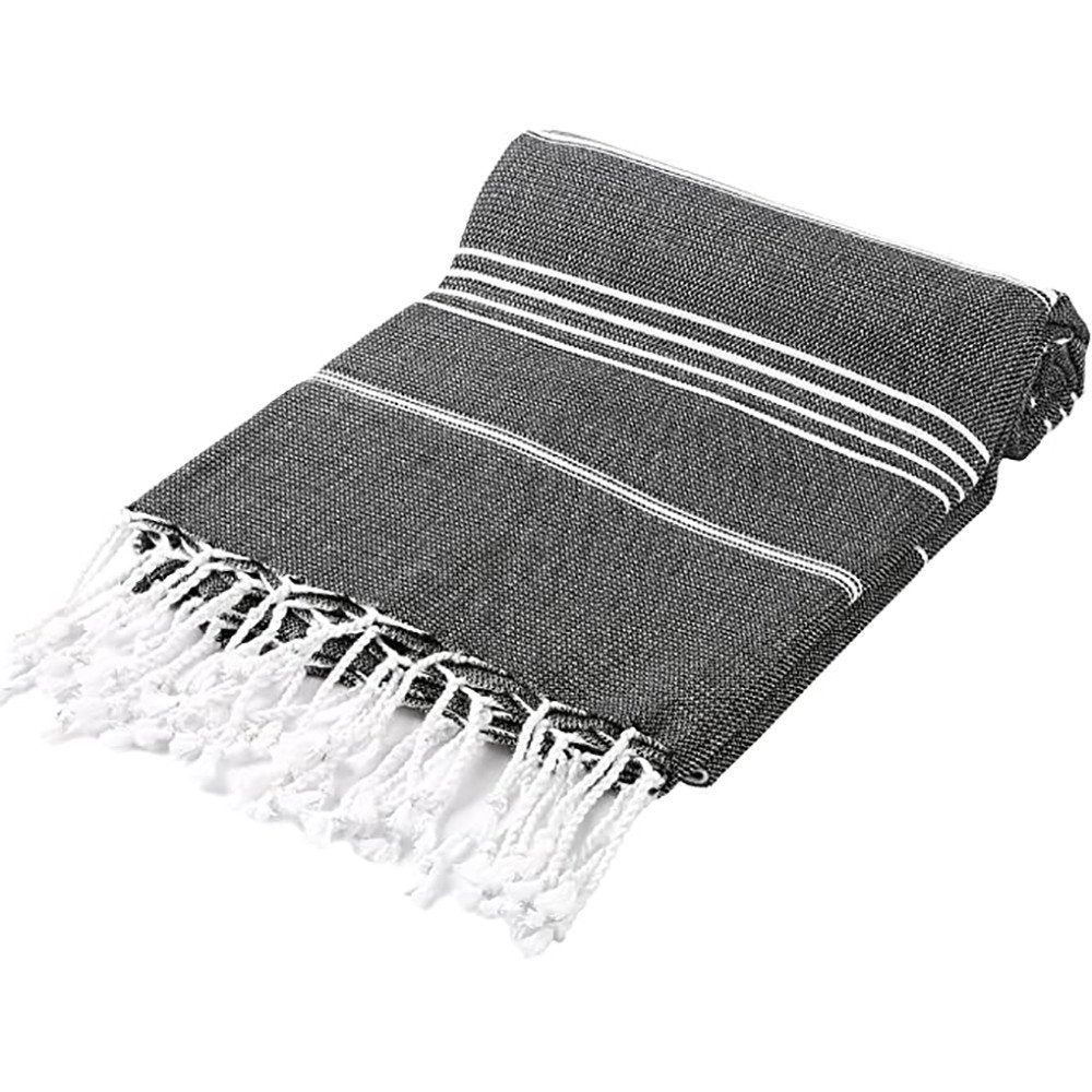 39" X 71" White and Black Cotton Turkish Towel Throw Blanket with Tassels