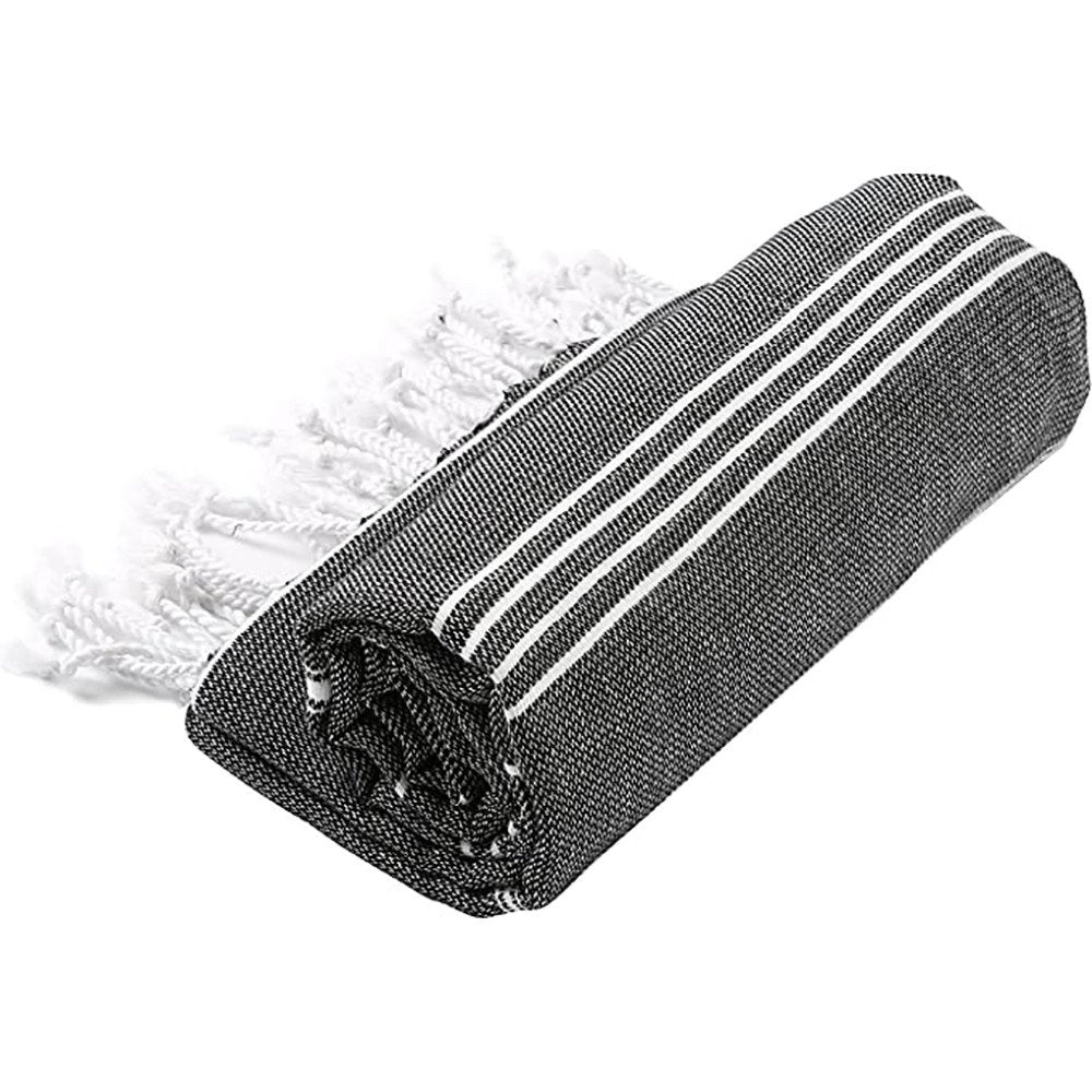 39" X 71" White and Black Cotton Turkish Towel Throw Blanket with Tassels