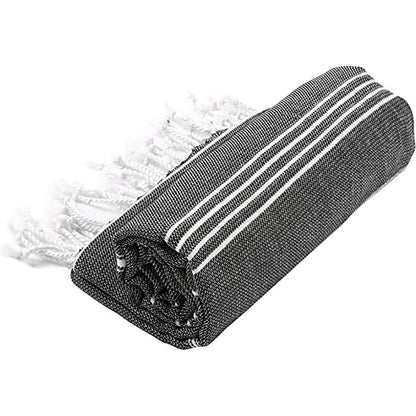 39" X 71" White and Black Cotton Turkish Towel Throw Blanket with Tassels