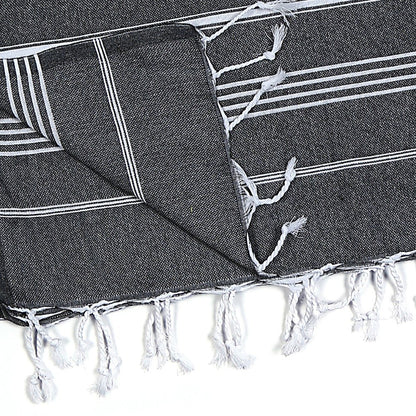 39" X 71" White and Black Cotton Turkish Towel Throw Blanket with Tassels