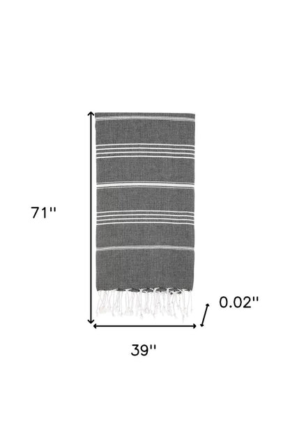 39" X 71" White and Black Cotton Turkish Towel Throw Blanket with Tassels
