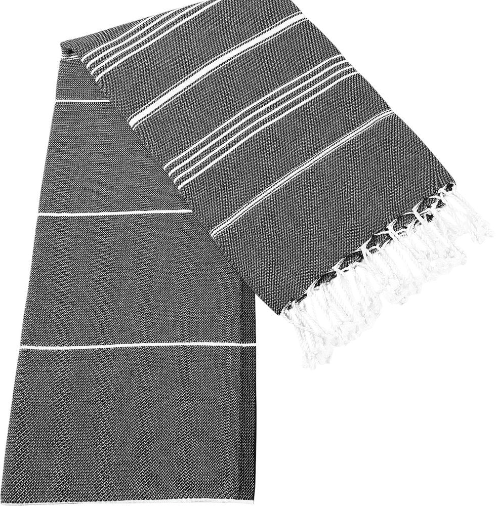 39" X 71" White and Black Cotton Turkish Towel Throw Blanket with Tassels