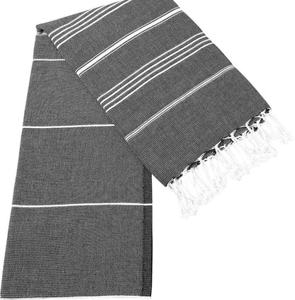 39" X 71" White and Black Cotton Turkish Towel Throw Blanket with Tassels
