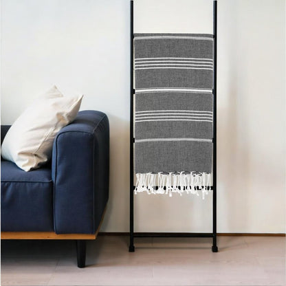 39" X 71" White and Black Cotton Turkish Towel Throw Blanket with Tassels