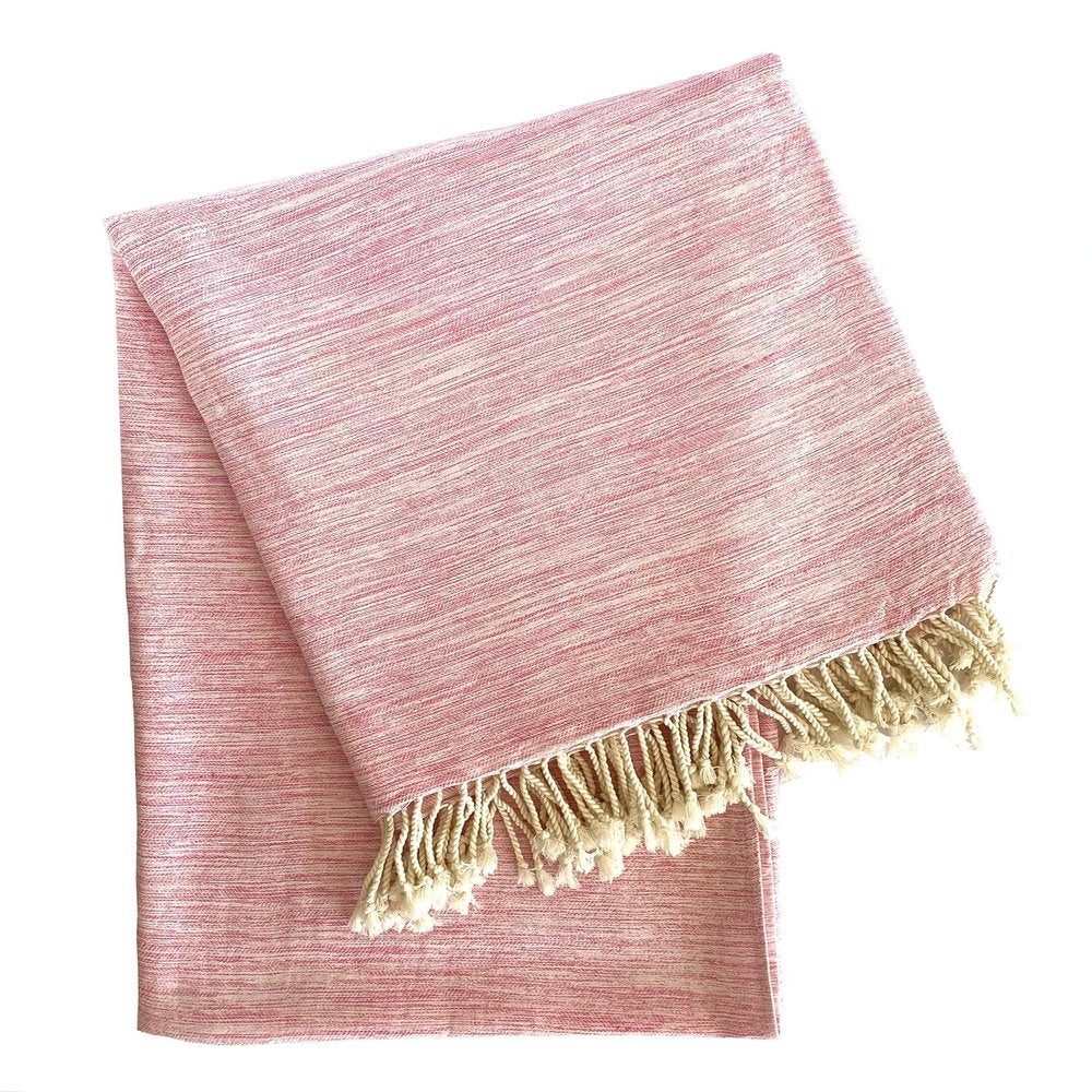 59" X 71" Pink And Ivory Cotton Throw Blanket with Tassels