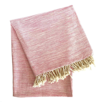 59" X 71" Pink And Ivory Cotton Throw Blanket with Tassels