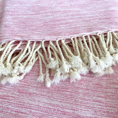 59" X 71" Pink And Ivory Cotton Throw Blanket with Tassels