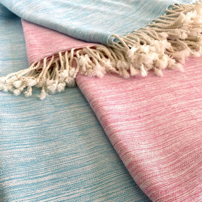 59" X 71" Pink And Ivory Cotton Throw Blanket with Tassels