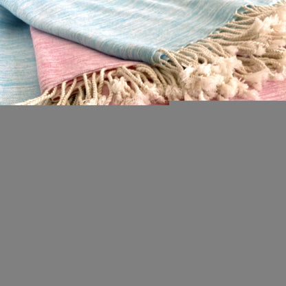 59" X 71" Pink And Ivory Cotton Throw Blanket with Tassels