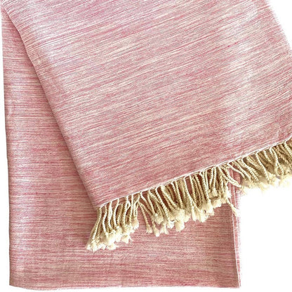 59" X 71" Pink And Ivory Cotton Throw Blanket with Tassels