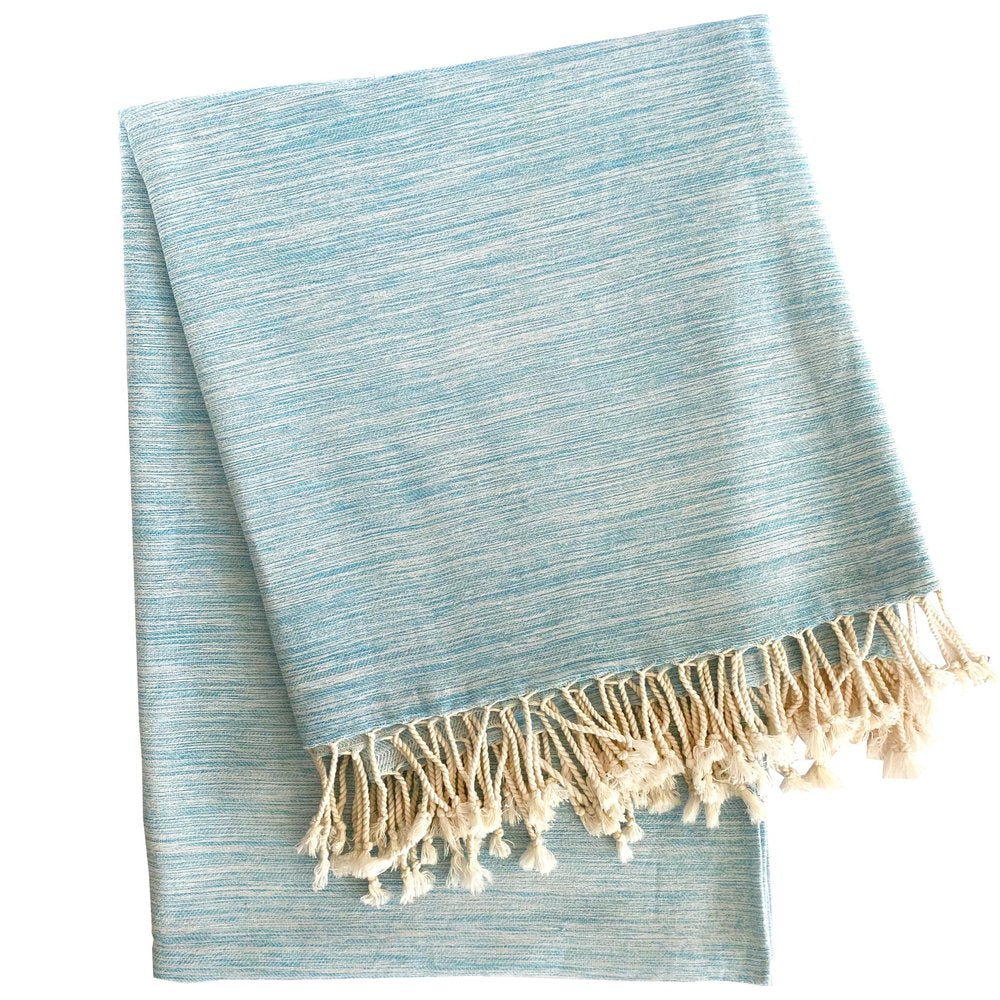 59" X 71" Turquoise Cotton Plain Weave Throw Blanket with Tassels
