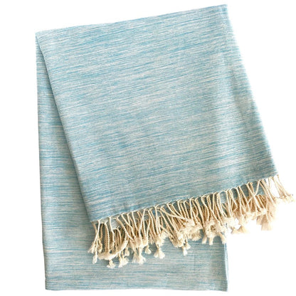 59" X 71" Turquoise Cotton Plain Weave Throw Blanket with Tassels