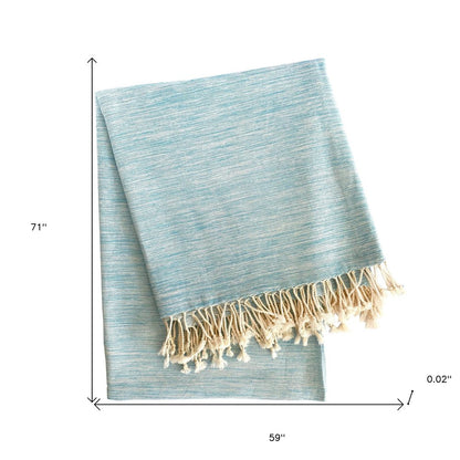 59" X 71" Turquoise Cotton Plain Weave Throw Blanket with Tassels