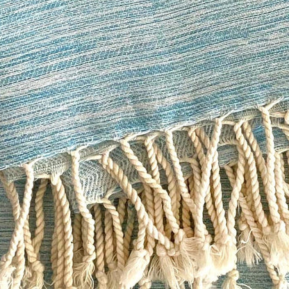 59" X 71" Turquoise Cotton Plain Weave Throw Blanket with Tassels